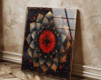 Geometric Mandala Tempered Glass Wall Art, Spiritual Home Decor , Boho Wall Art