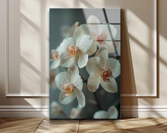 Orchid Flower Tempered Glass Wall Art: Floral Home Decor, Glossy Finish, Ready to Hang