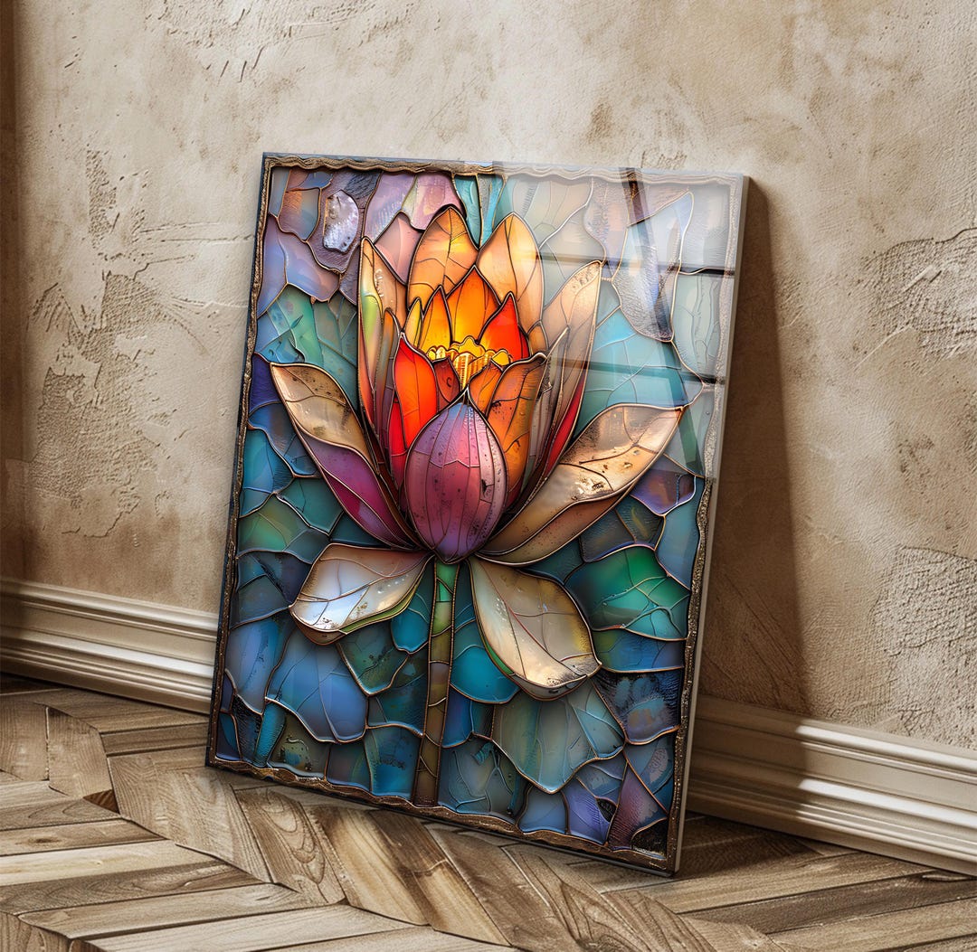Floral Tempered Glass Wall Art: Stained Style Home Decor Hanging - Etsy