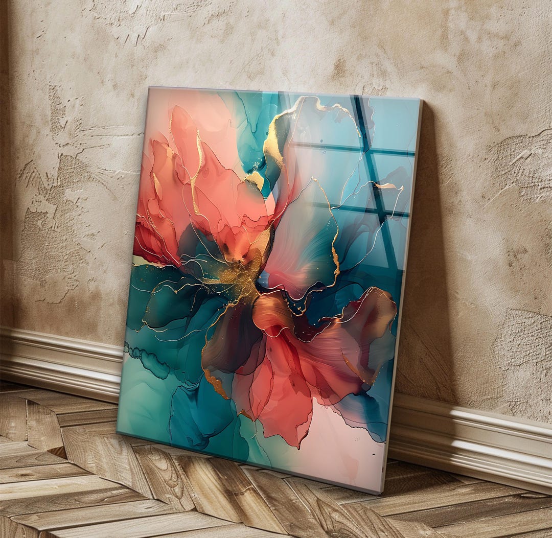 Abstract Floral Tempered Glass Wall Art: Modern Home Decor Gift for Mom ...