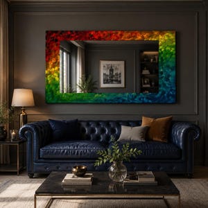 Rainbow Mosaic Tempered Glass Mirror, Modern Wall Art Decor, Purple Green Marble Design