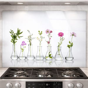 Floral Tempered Glass Backsplash: Stove Back Cover, Modern Kitchen Art, Stove Backsplash, Kitchen Splashback,