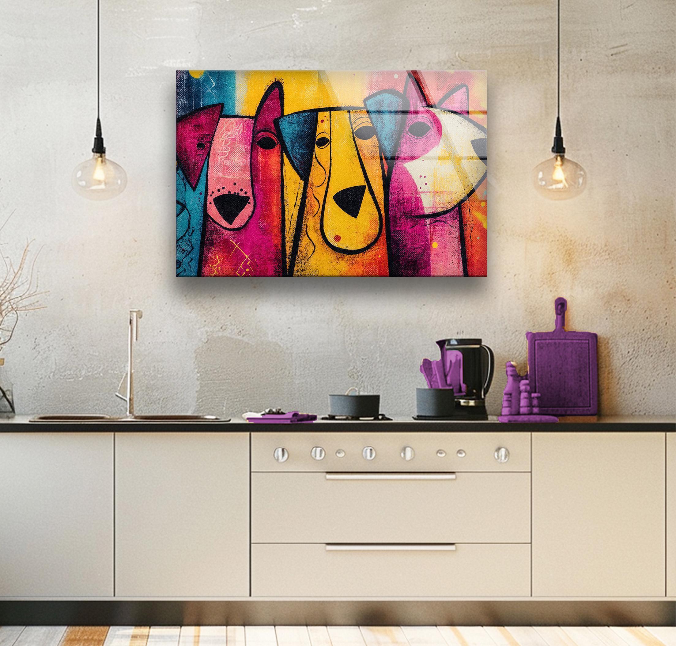 Pop Art Dogs Tempered Glass Wall Decor: Modern Colorful Home Arts