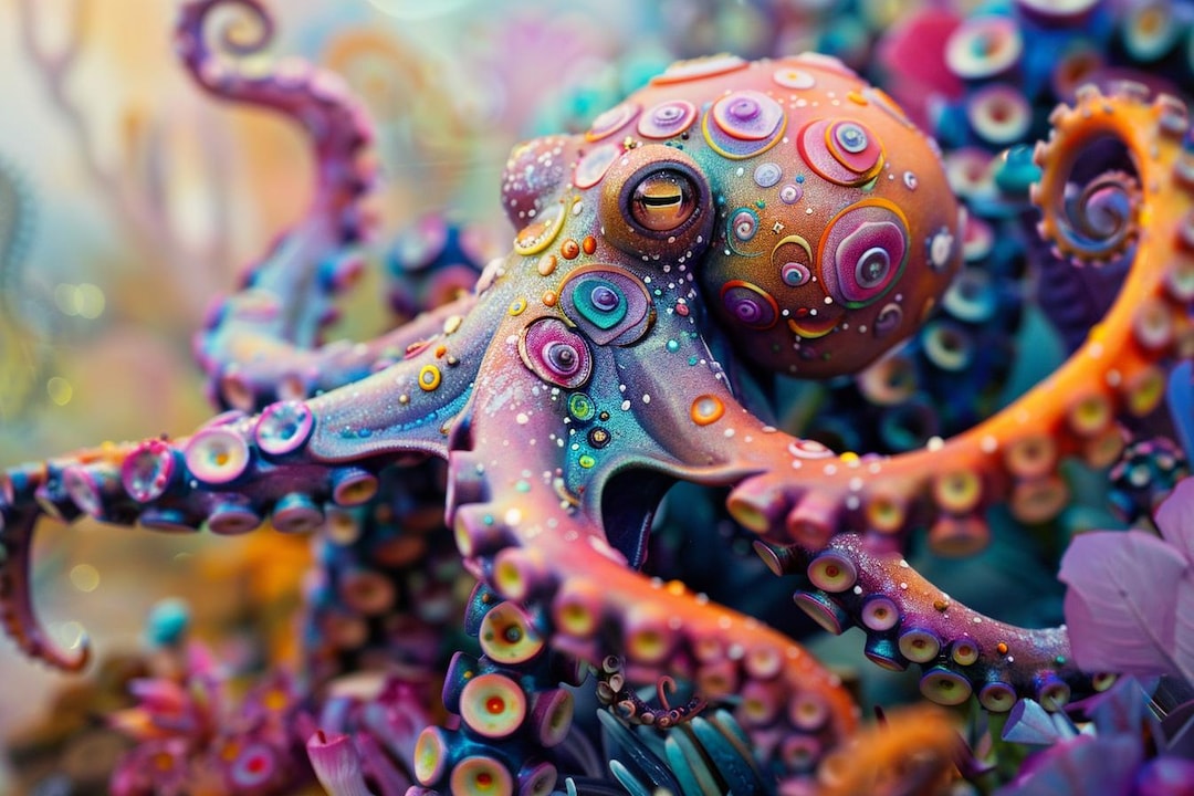 Colorful Octopus, Animals, Multi Color, Tempered Glass Wall Decor, Wall ...