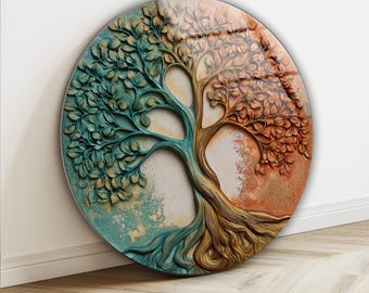 Teal and Copper Tree of Life Tempered Glass Wall Art: Spiritual Wall Art, Boho Home Decor
