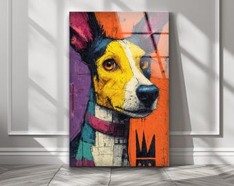 Colorful Abstract Dog Tempered Glass Wall Art, Pop Art Dog Portrait, Whimsical Pet Wall Decor