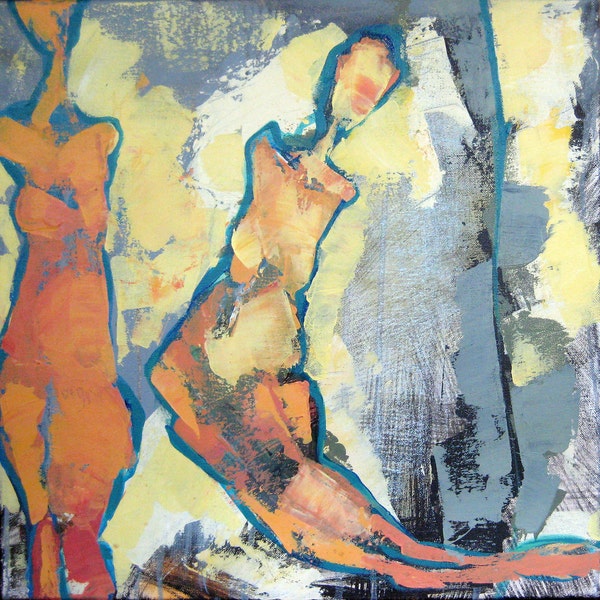 Two Women   16" x 16" abstract painting on canvas