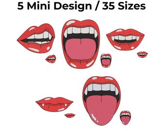 Mini Vampire Mouth Embroider Design Kiss Lips Machine Embroidery Files (Digital Download) Machine Embroidery Design