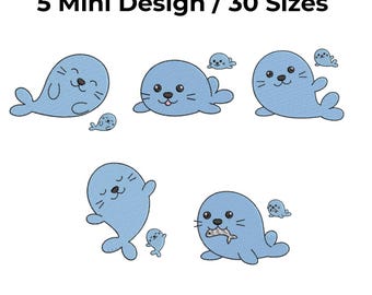Cute Seal Animal Design Machine Embroidery Design Mini Size Instant Download Mini Embroidery Design