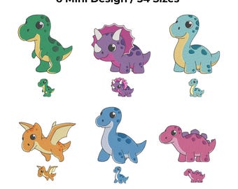 Cute Dinosaur Embroidery Design, Mini Baby Dinosaur Machine Embroidery, Dinosaur Set Design Cute Dino Mini Design Embroidery Files Set 2