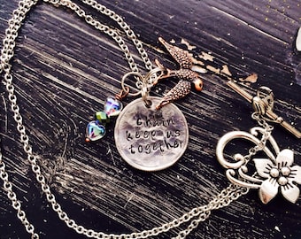 Hammered Quarter necklace or bracelet ~Metal stamped ~ chain keep us together  ~ stevie nicks style ~ stainless steel Chain