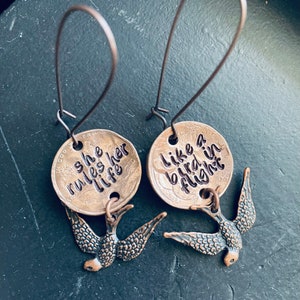 she rules her life like a bird in flight earrings~ stevie nicks ~ rhiannon ~ copper ~
