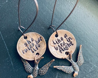 she rules her life like a bird in flight earrings~ stevie nicks ~ rhiannon ~ copper ~