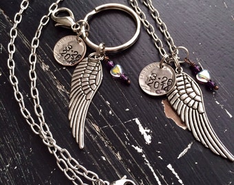 Personalized memorial coin necklace or key chain ~ guardian angel ~ with date or name ~ loved ones remembrance