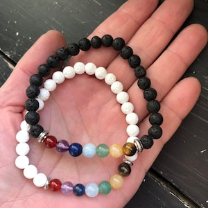 Aromatherapy lava stone bracelet  7 chakras ~ stone beads ~ bracelet  ~ lava stone black or white  ~ choose one ~ black or white