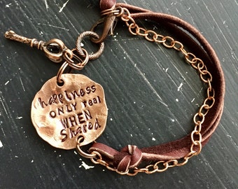 Happiness only real when Shared ~ coin bracelet leather ~ into the wild ~ copper version