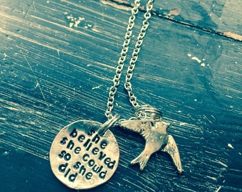 She believed she could, so she did" custom coin necklace rustic personalize with your own quote