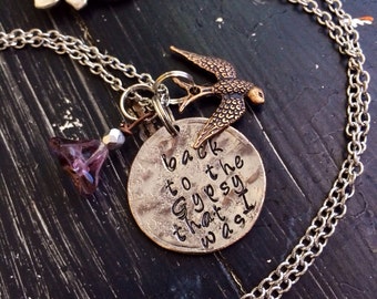 Hammered Quarter necklace or bracelet ~ stevie nicks gypsy style ~ Metal stamped ~customize with your WORDS