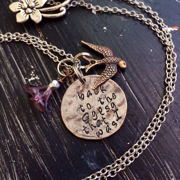 Hammered Quarter necklace or bracelet ~ stevie nicks gypsy style ~ Metal stamped ~customize with your WORDS