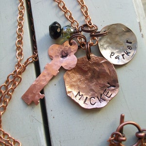 Mothers Copper Necklace Hand Stamped Personalized &quot;mixed metals&quot; or Grandma or Pets Names
