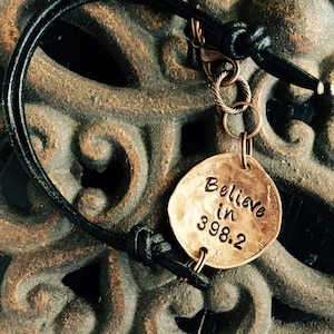 Believe in 398.2 I believe in fairy tales Dewey decimal bracelet copper and leather