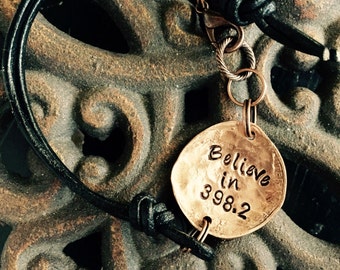 Believe in 398.2 I believe in fairy tales Dewey decimal bracelet copper and leather