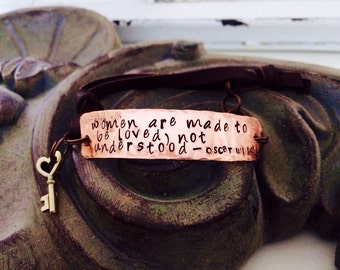 Oscar Wilde inspired bracelet or necklace rustic copper and leather WOMEN  are made to be LOVED, not understood