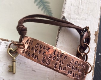 Rhiannon ~ Copper BRACELET ~ stevie nicks style ~ metal stamped ~ all your life you've never seen woman taken by the wind