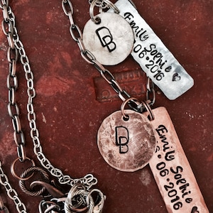 Set of 2 necklaces ~ Hand hammered  ~ organic rustic ~ copper or stainless ~ partners ~ best friends ~ couples