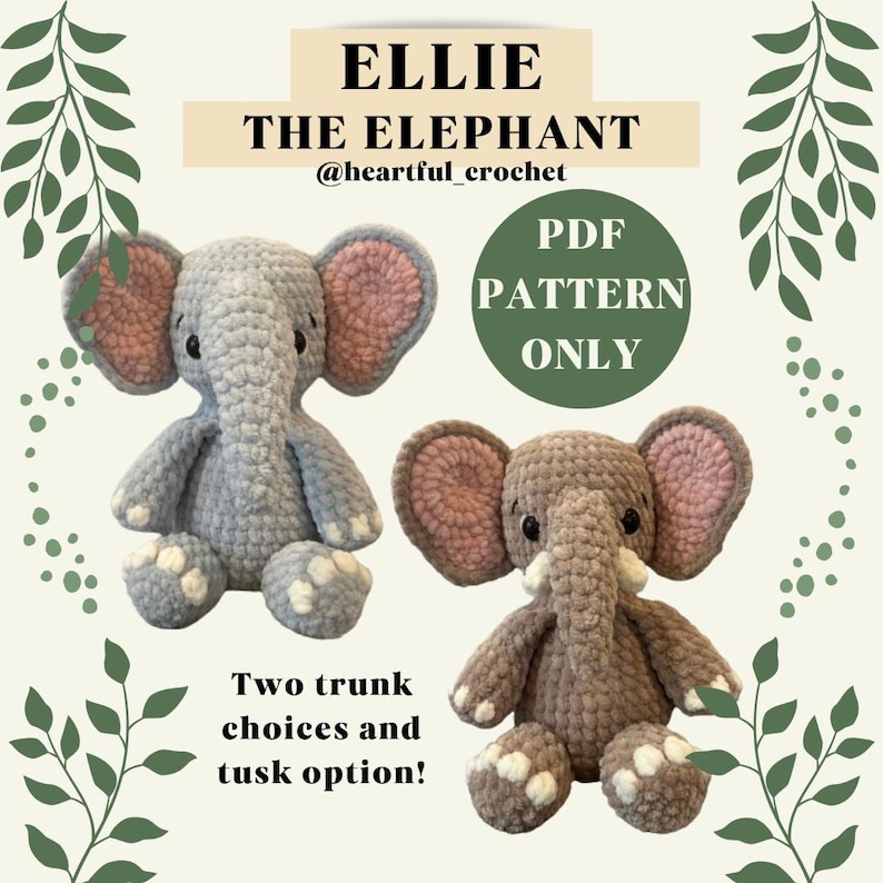 Ellie the Elephant PDF Pattern Download Amigurumi Crochet Instructions ...