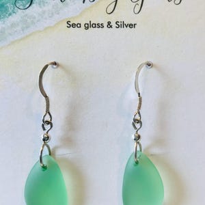 Sea-glass & sterling silver green drop earrings