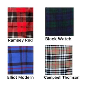 May include: Four different plaid patterns in red and black, blue and black, blue and black, and tan and black.