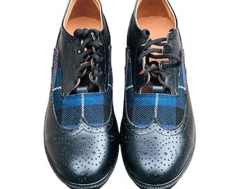 Zapatos brogues Ghillie de cuero negro para hombre, tradicionales escoceses, con tartán, hechos a mano. Zapatos de boda disponibles en más de 40 tartanes de clan.