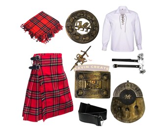 Traditional Scottish Highland 8 Pcs Kilt Outfit Handmade Vintage Kilt Set For Men's Available in 40+ Clan Tartans