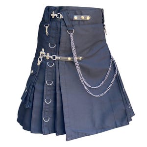 Scottish Black Utility Kilt Hybrid Cotton Kilt Highland Gothic Style Kilt Handmade Wedding Kilt For Men's