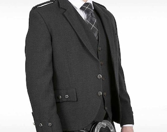 Chaqueta tradicional escocesa de rombos gris carbón con chaleco, hecha a mano, para boda, talla de pecho de 86 a 137 cm.