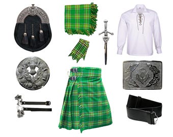 Set da uomo in kilt scozzese delle Highlands, tradizionale abito da sposa, fatto a mano, motivo cardo, set da 9 pezzi disponibile in vari 40+ tartan del clan