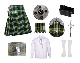 Conjunto de kilt vintage escocés de las Tierras Altas para hombre, traje de boda, conjunto de kilt tradicional hecho a mano de 9 piezas, disponible en más de 40 tartanes de clan