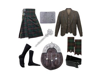 Conjunto de kilt escocés para boda para hombre con chaqueta de tweed, conjunto de 8 piezas, conjunto de kilt de las Tierras Altas hecho a mano, disponible en más de 40 tartanes de clan