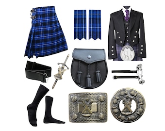 Completo da uomo scozzese in kilt con giacca Charlie, 9 pezzi. Completo da uomo in kilt scozzese fatto a mano, disponibile in oltre 40 tartan.