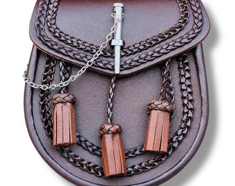 Escocés marrón cuero Sporran Highland Pin Lock Kilt Sporran para hombres