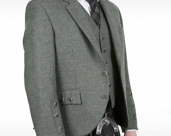 Chaqueta tradicional escocesa de rombos verde oscuro con chaleco, hecha a mano, para boda, talla de pecho de 86 a 137 cm.