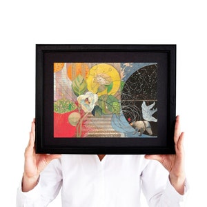 Impressão artística de magnólia de urso, edição limitada Giclée 11x14, aquarela de magnólia, desejo de viajar, mapa estelar, constelações, céu noturno
