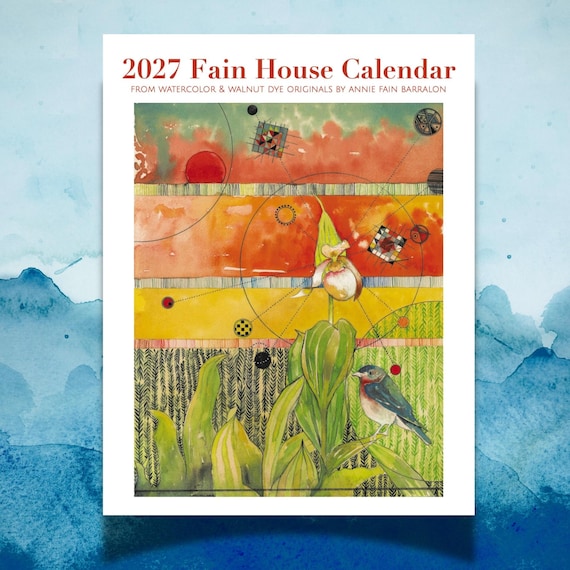 2027 Wall Calendar, Watercolor & Walnut Dye Artwork, Nature Inspired