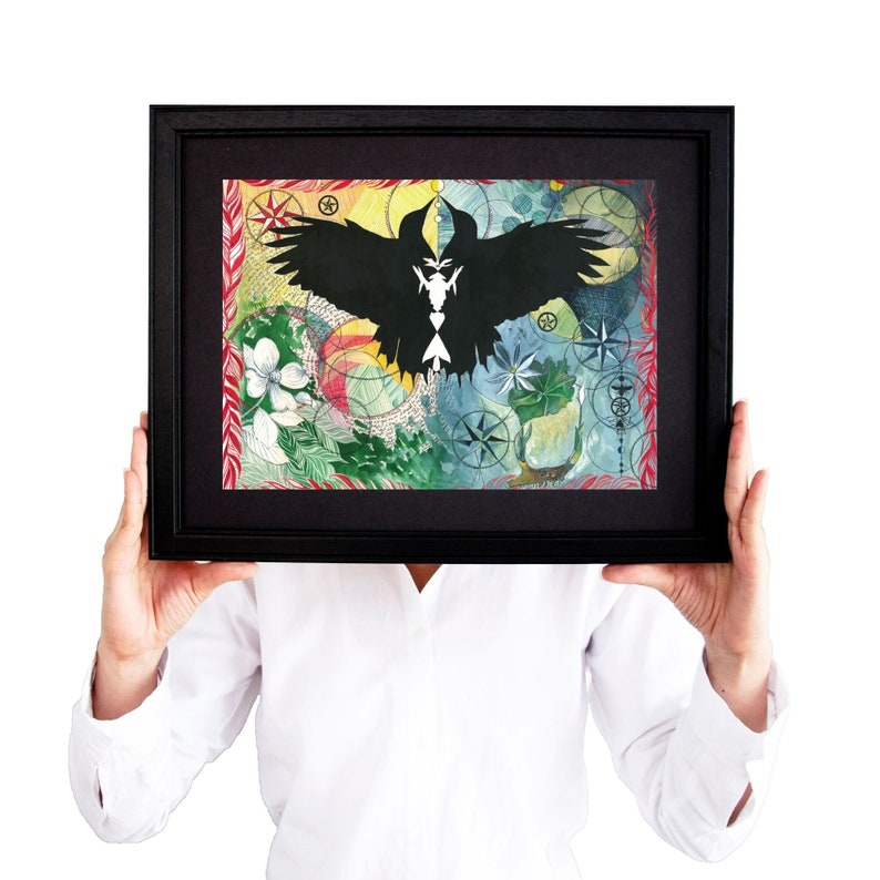 Good Luck Charm Art Print, Giclee Archival, Watercolor Wall Art, Bird Art, Bloodroot Flower, Dogwood Flower, Botanical, Nature Lover Gift image 1
