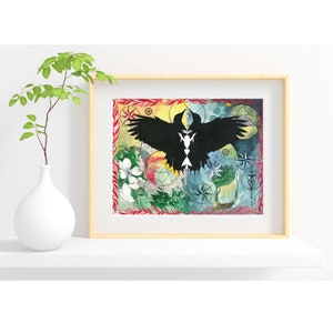 Good Luck Charm Art Print, Giclee Archival, Watercolor Wall Art, Bird Art, Bloodroot Flower, Dogwood Flower, Botanical, Nature Lover Gift image 3