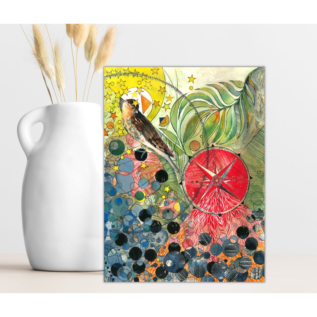Falcon Compass Falcon Compass Rose Greeting Card: Botanical Nature Art (5x7 Blank) - Etsy