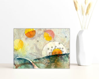 Buy 4 Cards, Get a 5th Free! "Lullaby" Greeting Card, 5x7 Blank Inside, Baby Shower Card, Dreamy Sleeping Sun, Pastel Watercolor Card