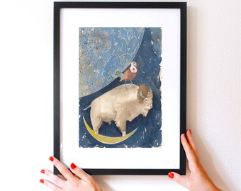 Moon Trip Art Print, 11x14, Limited Edition Giclée, Watercolor,  Unframed,  White Buffalo Art, Constellations