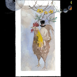 Buy 4 Cards, Get a 5th Free Rooster Ride Blank Gift Card w/ Envelope, Watercolor Rooster Card, Celestial image 2